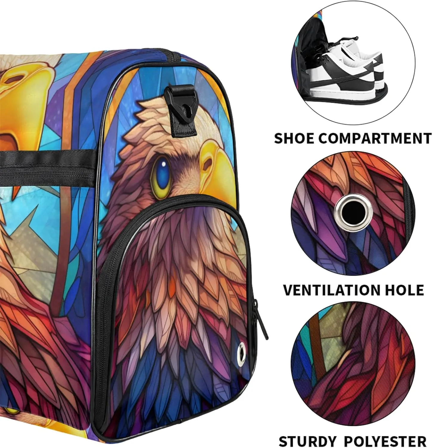 Animal Gym Bag for Men- 43L large Duffle Bag for Travel, Eagle Travel Bag with Shoe Compartment-Personal Item Travel Bag Weekender Bags for Women