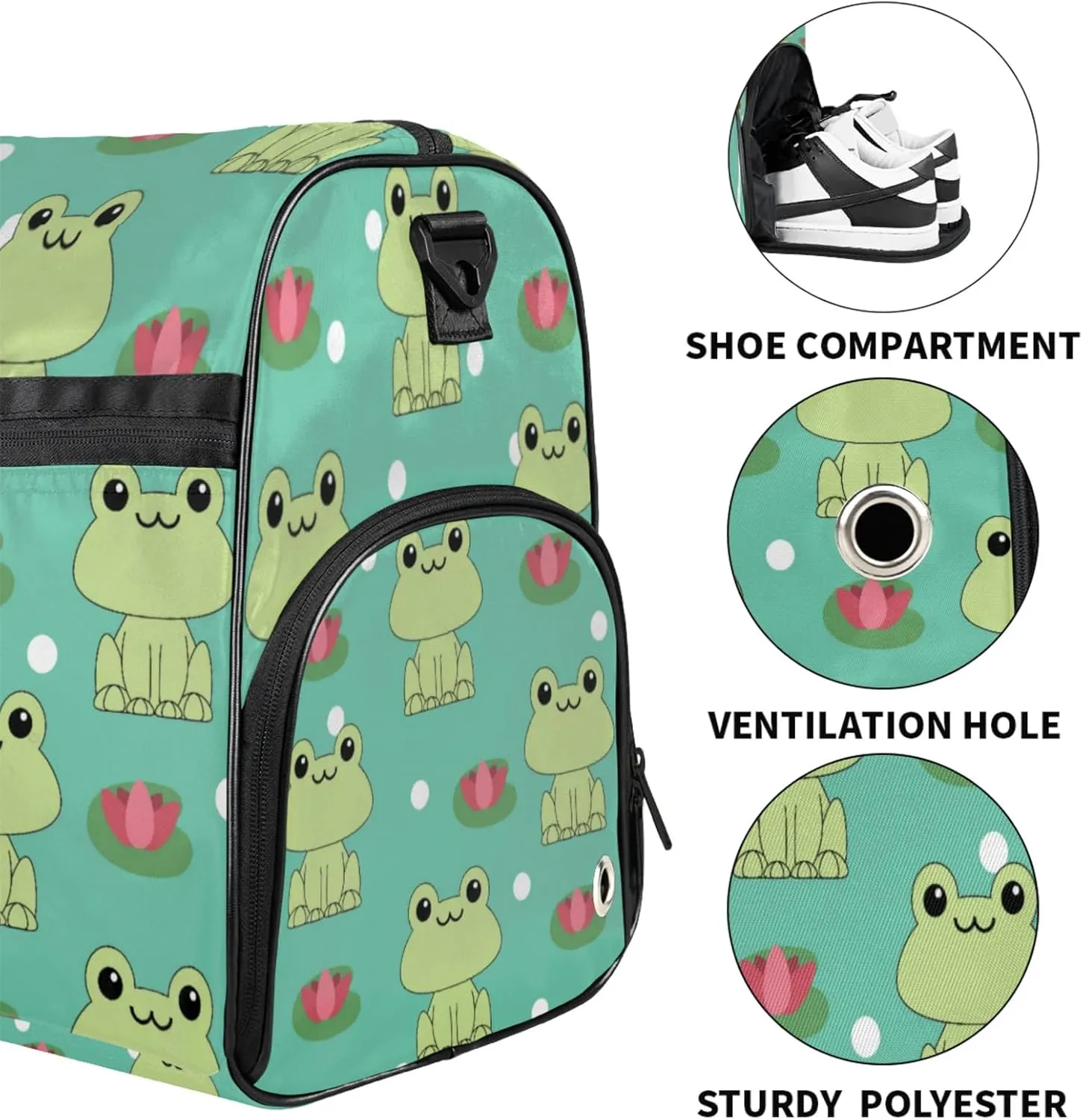 Animal Gym Duffle Bag for Men, Frog Waterproof Sports duffle bag for travel Weekender Bags for Women Overnight Bag with Shoes Compartment