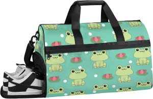 Animal Gym Duffle Bag for Men, Frog Waterproof Sports duffle bag for travel Weekender Bags for Women Overnight Bag with Shoes Compartment