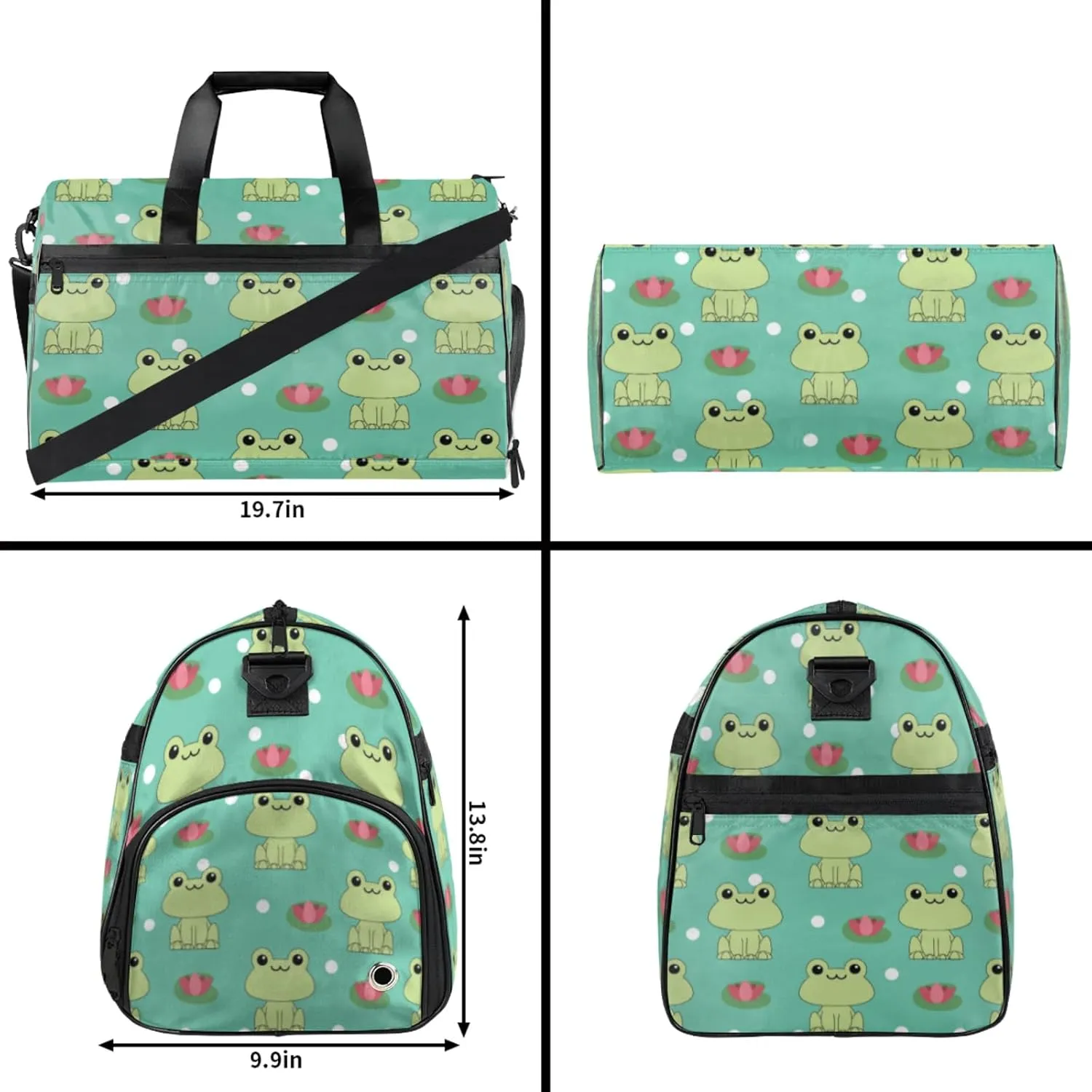 Animal Gym Duffle Bag for Men, Frog Waterproof Sports duffle bag for travel Weekender Bags for Women Overnight Bag with Shoes Compartment