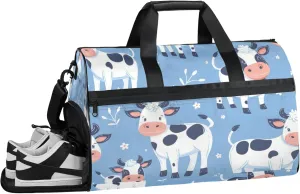 Animals Travel Duffle Bag Large Gym Tote Bag for Women, Weekender Bag Carry on Bag for Airplane, Cow Personal Item Travel Bag