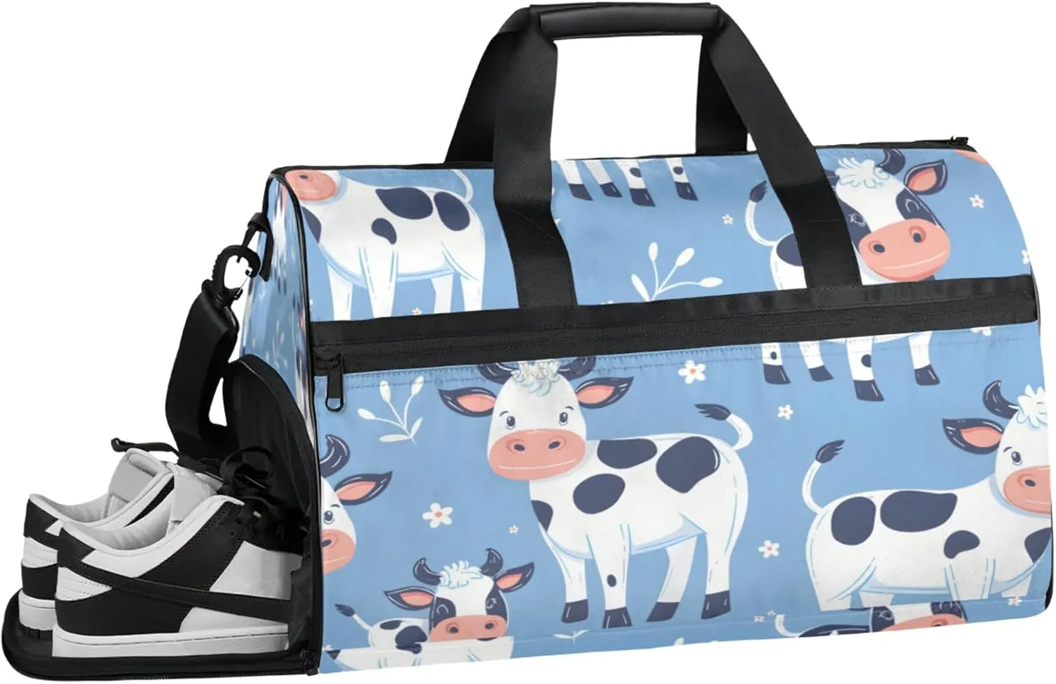 Animals Travel Duffle Bag Large Gym Tote Bag for Women, Weekender Bag Carry on Bag for Airplane, Cow Personal Item Travel Bag