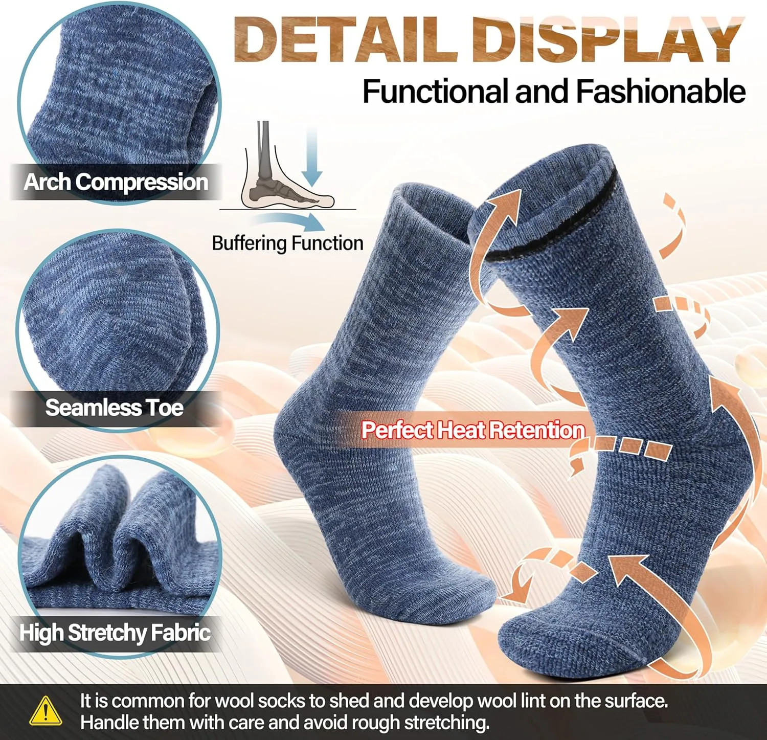 Anlisim Merino Wool Warm Boot Hiking Socks Thermal Extra Thick Winter Cozy Crew Comfy Cushioning Work Women Men Socks 4 Pairs