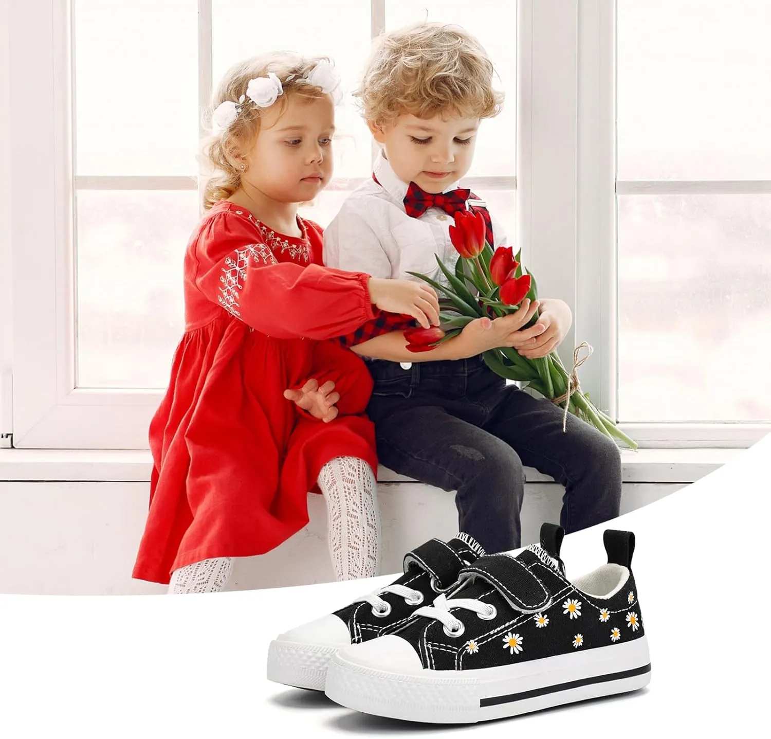 ANTLULU Boys and Girls Canvas Kid Shoes Adjustable Design Fashion Casual Sneakers
