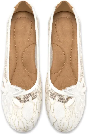 Aomigoct Ballet Flats Shoes for Women: Dress Comfortable Lace Womens Flats - Soft Casual Wedding Work Shoe