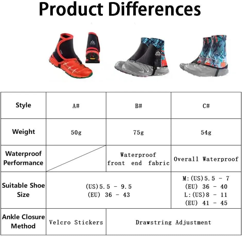 AONIJIE Upgrade Waterproof Low Ankle Gaiters for Hiking Trail Running Anti-Tear Protective Shoe Covers with UV Protection & Sandproof Hiking Gaiters