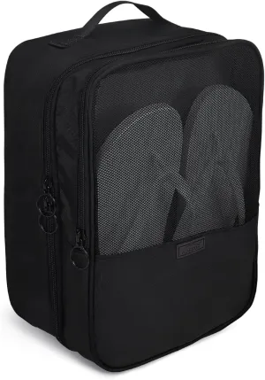 Aosbos 2 Layers Shoe Bags for Travel with Trolley Sleeve Portable Shoe Storage Pouch Shoe Packing Cubes with Structure, Black