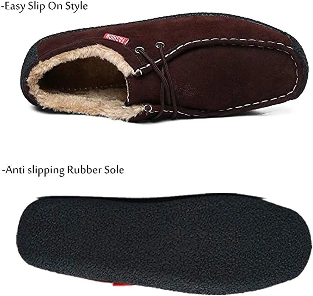 Asifn Men Slip On Moccasin Slippers Loafers Suede Indoor Outdoor Boat Shoes Casual Fuzzy Comfy Wool-blend Memory Foam