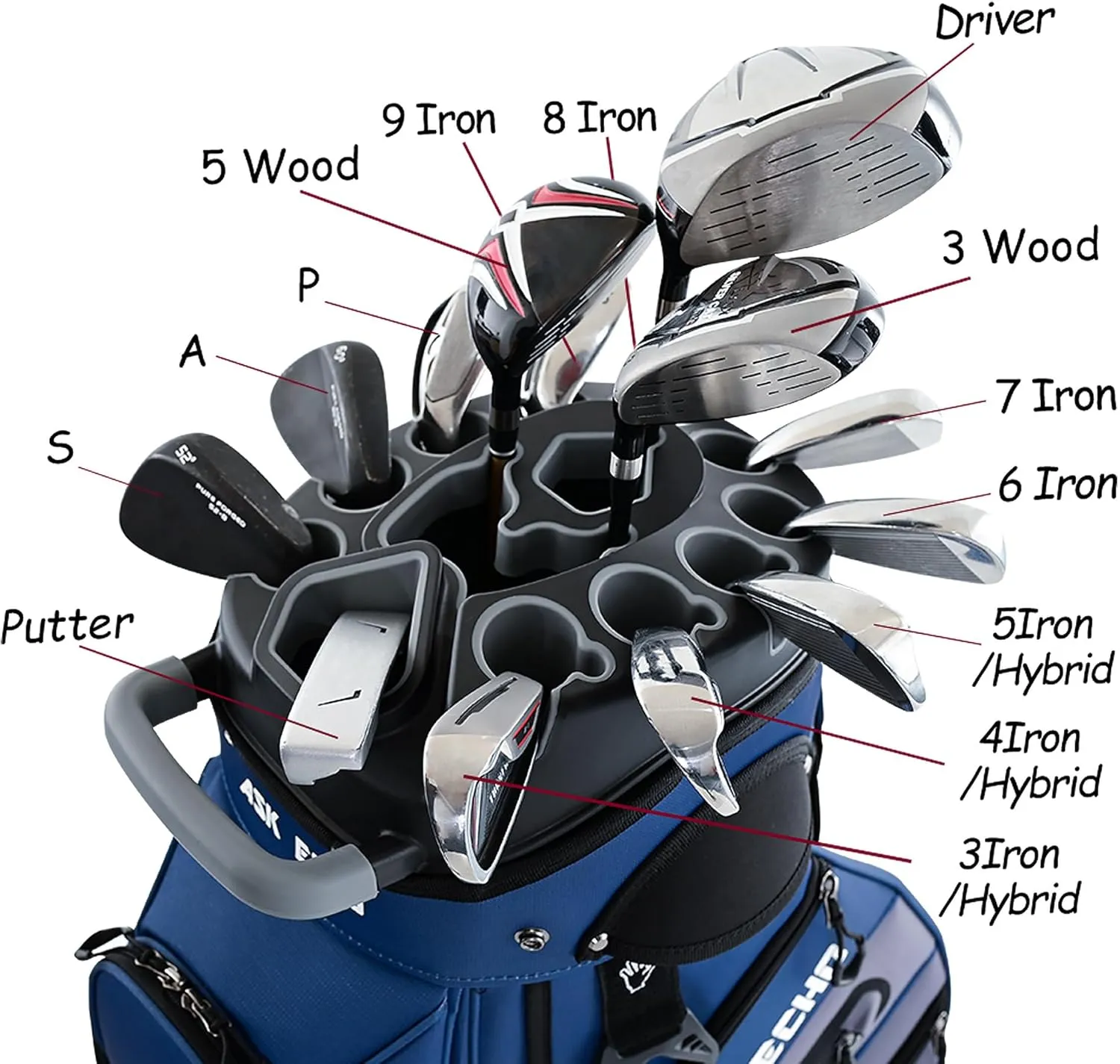 ASK ECHO 2024 T-Lock Golf Cart Bag with 14 Way Organizer Divider Top, Premium Cart Bag with Handles and Rain Cover, for Men