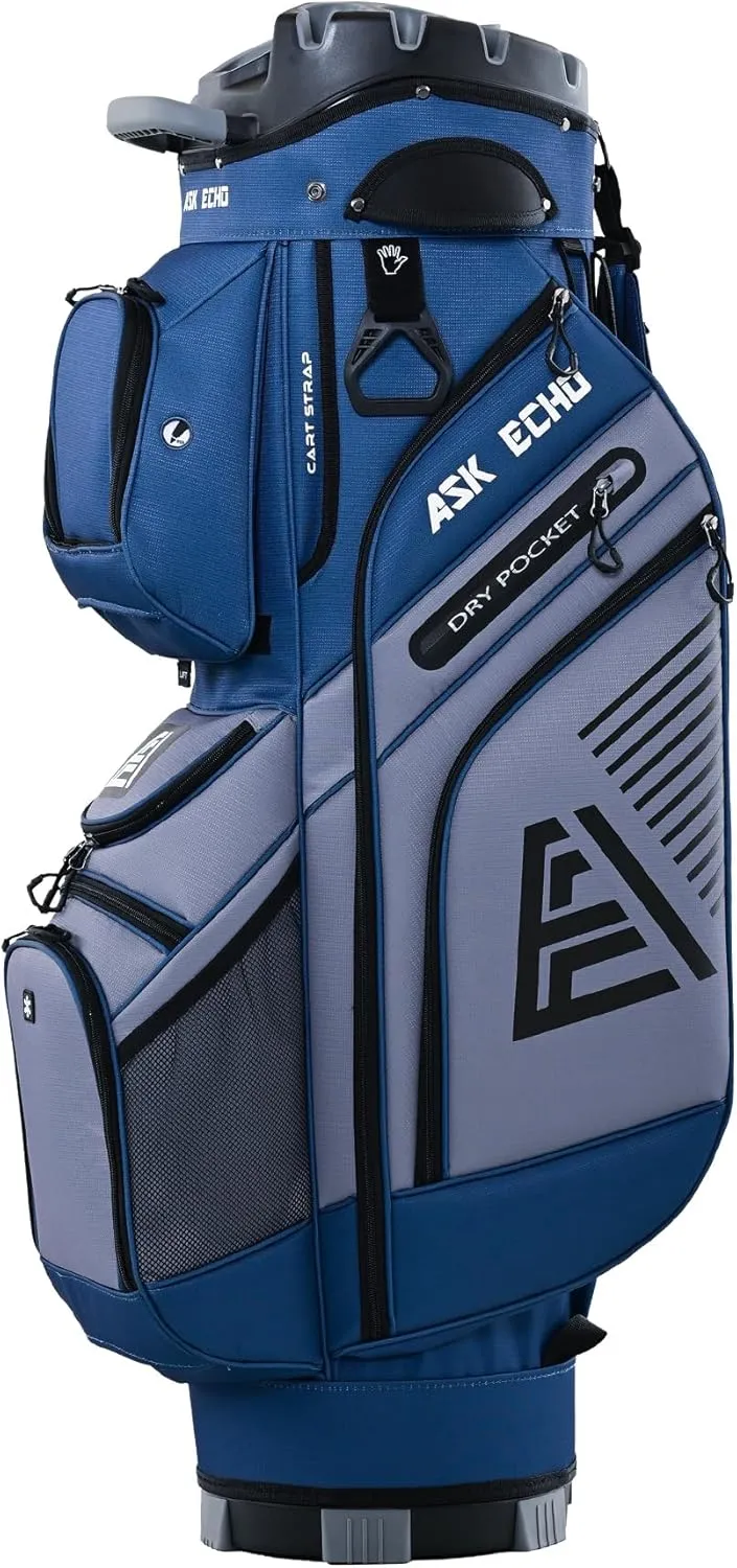 ASK ECHO 2024 T-Lock Golf Cart Bag with 14 Way Organizer Divider Top, Premium Cart Bag with Handles and Rain Cover, for Men