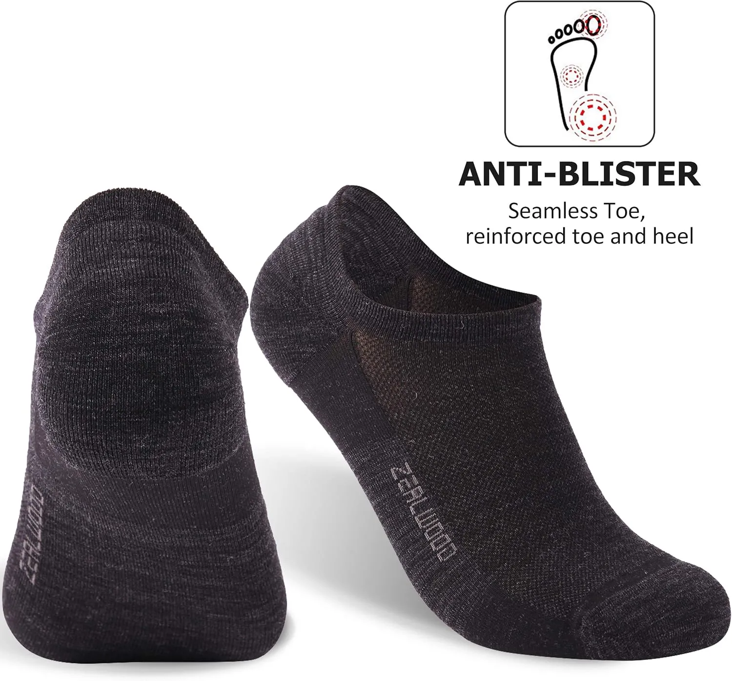 Athletic Running Socks, ZEALWOOD Unisex Merino Wool Anti-blister Cushion Hiking Socks,1/3 Pairs