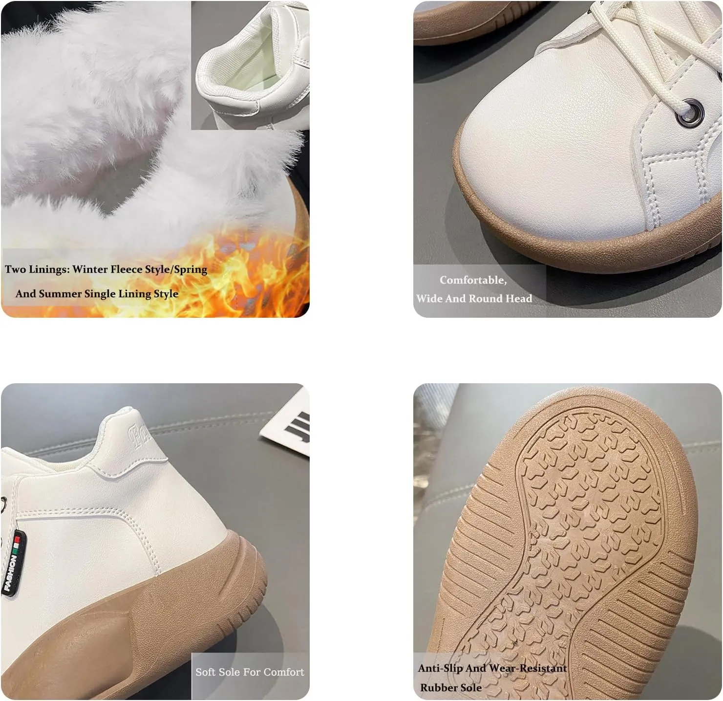 AUNTHUI Women'S Soft Leather Comfortable Casual Sneakers,Round-Toe Lace-Up Platform Sneakers,Outdoor Anti-Slip Shock Absorbing Heighten Fashion Running Sneakers