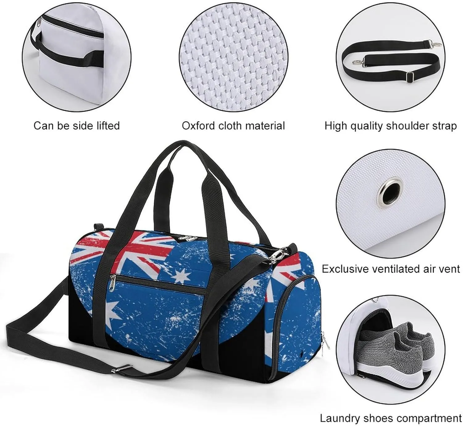 Australia Retro Heart Flag Gym Bag-Workout Organizer with Water Resistant Compartments for Gym Lovers