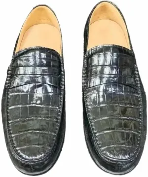 Authentic Crocodile Skin Business Casual Men's Soft Moccasins Genuine Alligator Leather Male Classic Plain Black Slip-on Flats