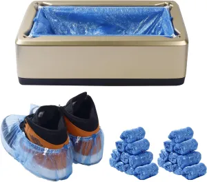 Automatic Shoe Cover Dispenser, Waterproof and Non-slip, 200 Disposable Shoe Covers for Men's Shoes up to Size 12, Great for Home, Office, Factory and Indoor Use (Gold)