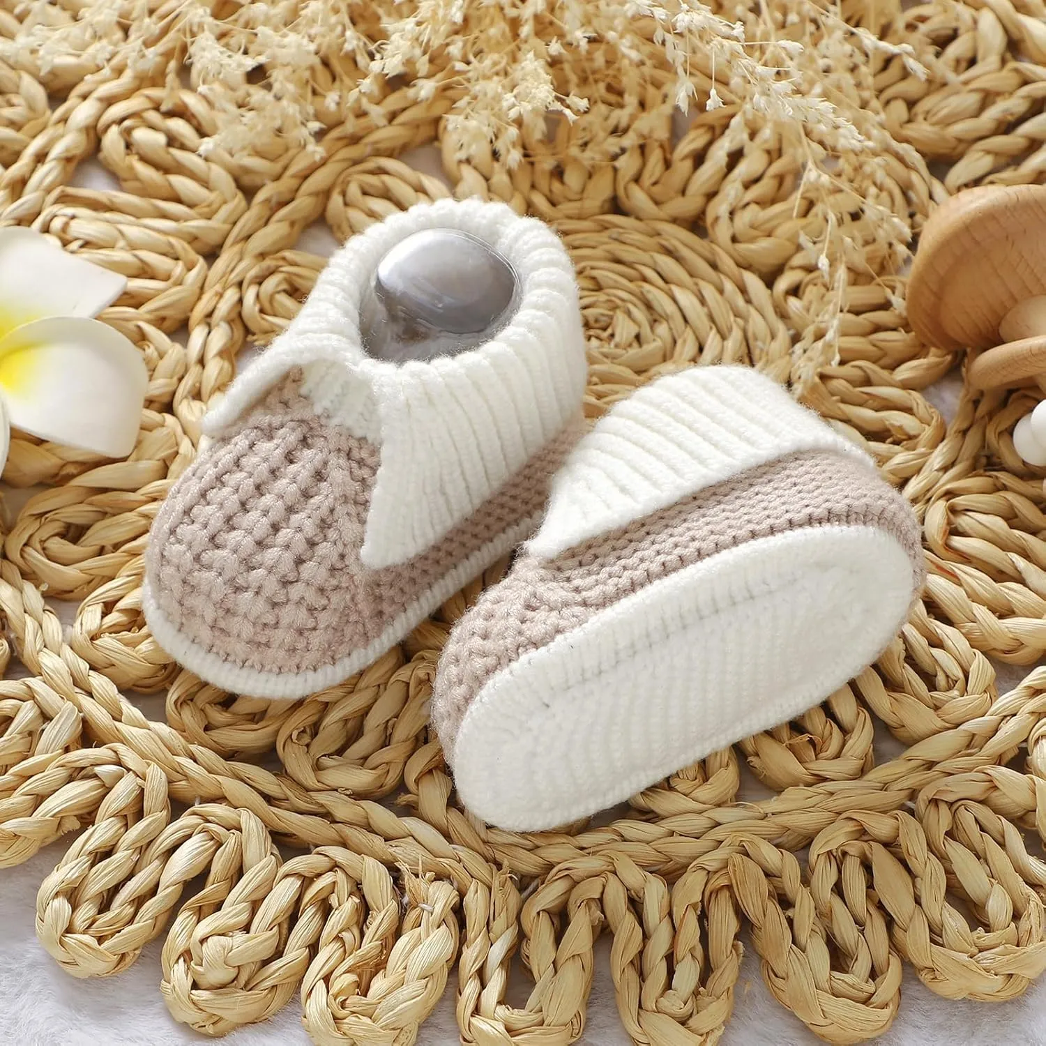 Baby Booties Newborn Hand Knit Sock Shoes Soft Cozy First Walkers for Infant Boys Girls