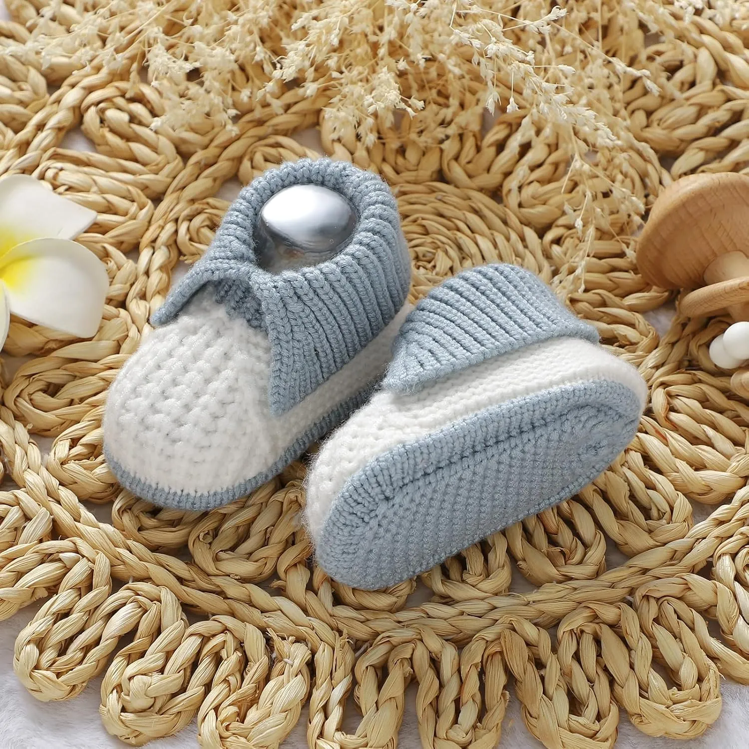 Baby Booties Newborn Hand Knit Sock Shoes Soft Cozy First Walkers for Infant Boys Girls