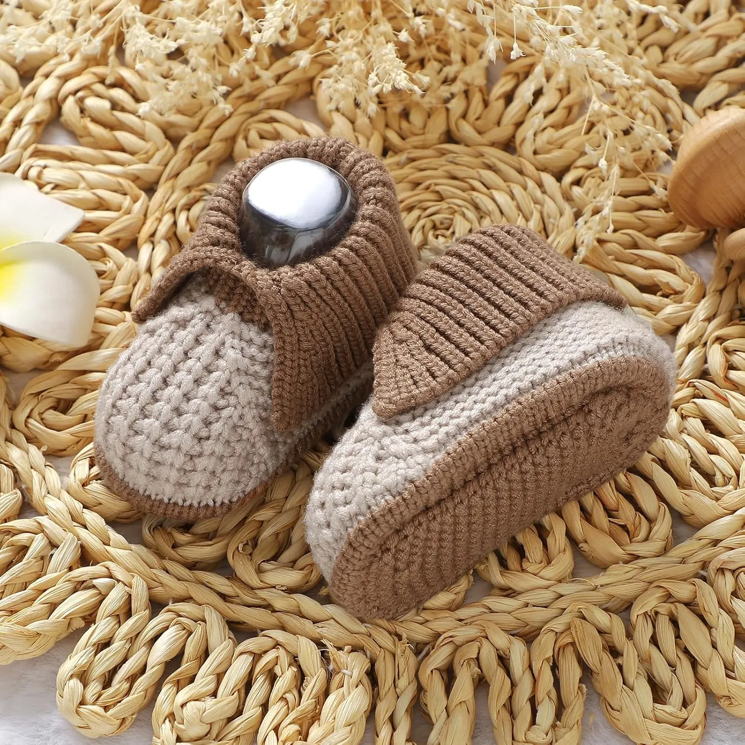 Baby Booties Newborn Hand Knit Sock Shoes Soft Cozy First Walkers for Infant Boys Girls