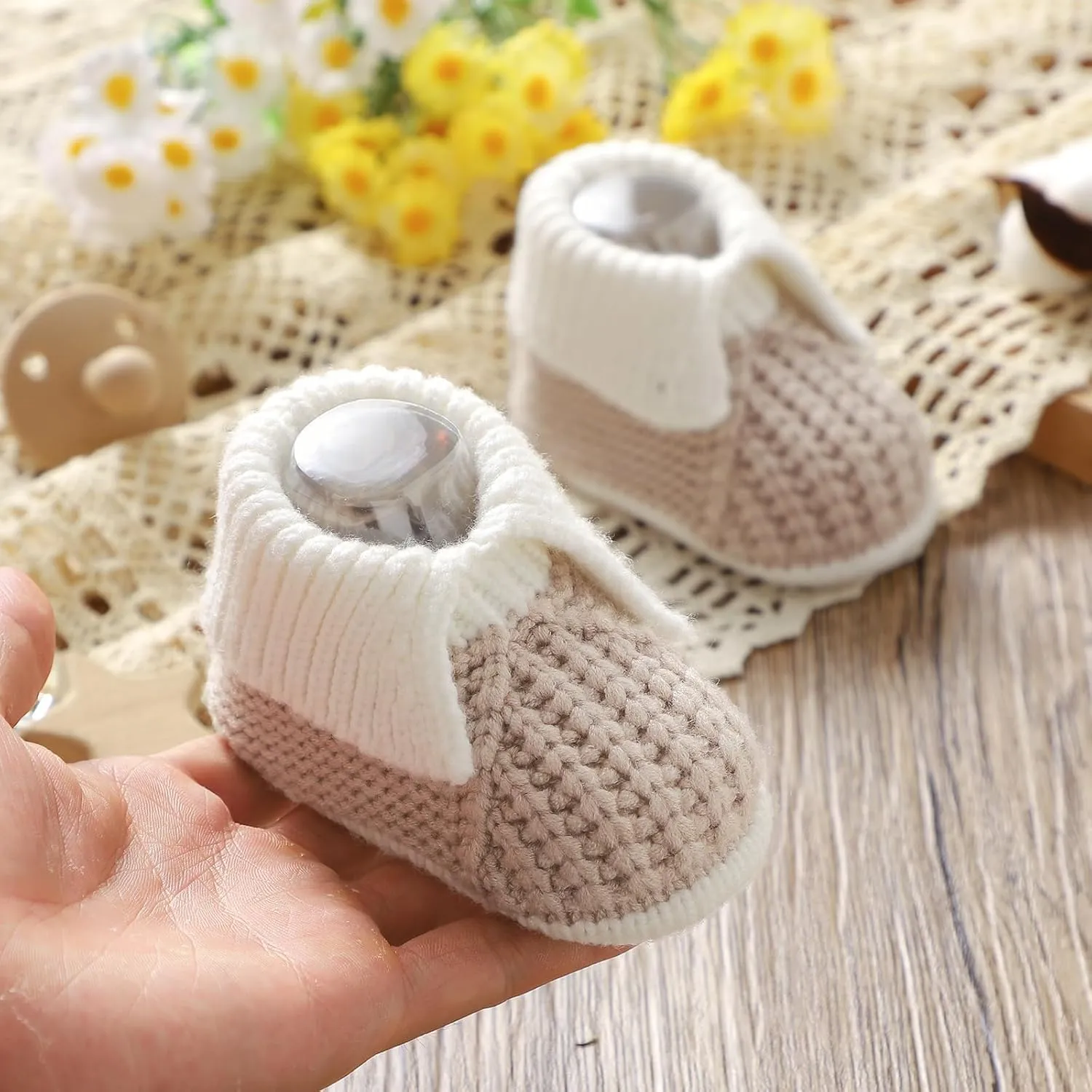 Baby Booties Newborn Hand Knit Sock Shoes Soft Cozy First Walkers for Infant Boys Girls