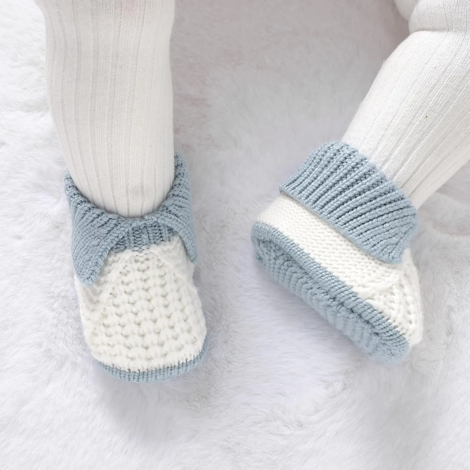 Baby Booties Newborn Hand Knit Sock Shoes Soft Cozy First Walkers for Infant Boys Girls