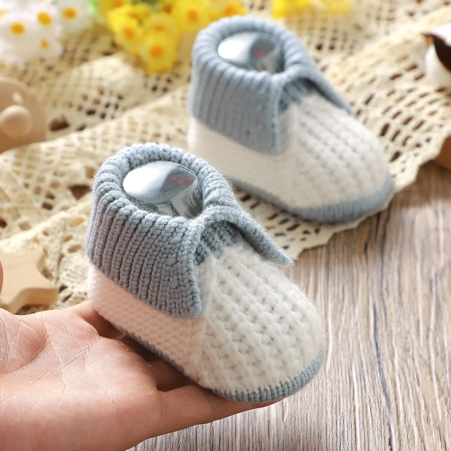 Baby Booties Newborn Hand Knit Sock Shoes Soft Cozy First Walkers for Infant Boys Girls