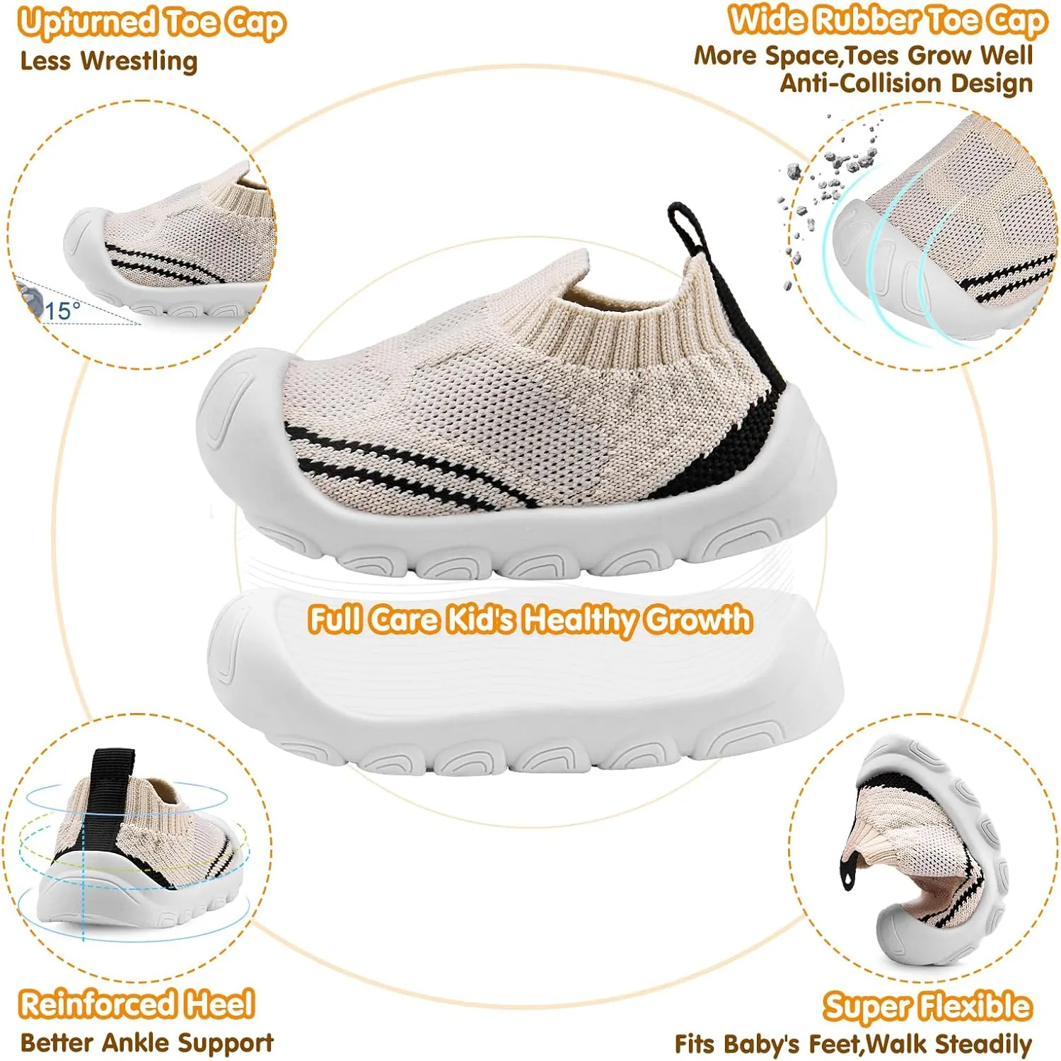 Baby Walking Shoes Toddler Girl Boy Soft Sole Breathable Cotton Canvas Shoes Infant Lightweight Non-Slip Safer Slip-on First Walkers Shoes Casual Tennis Wide Sneakers Rubber Soles Running Outdoor
