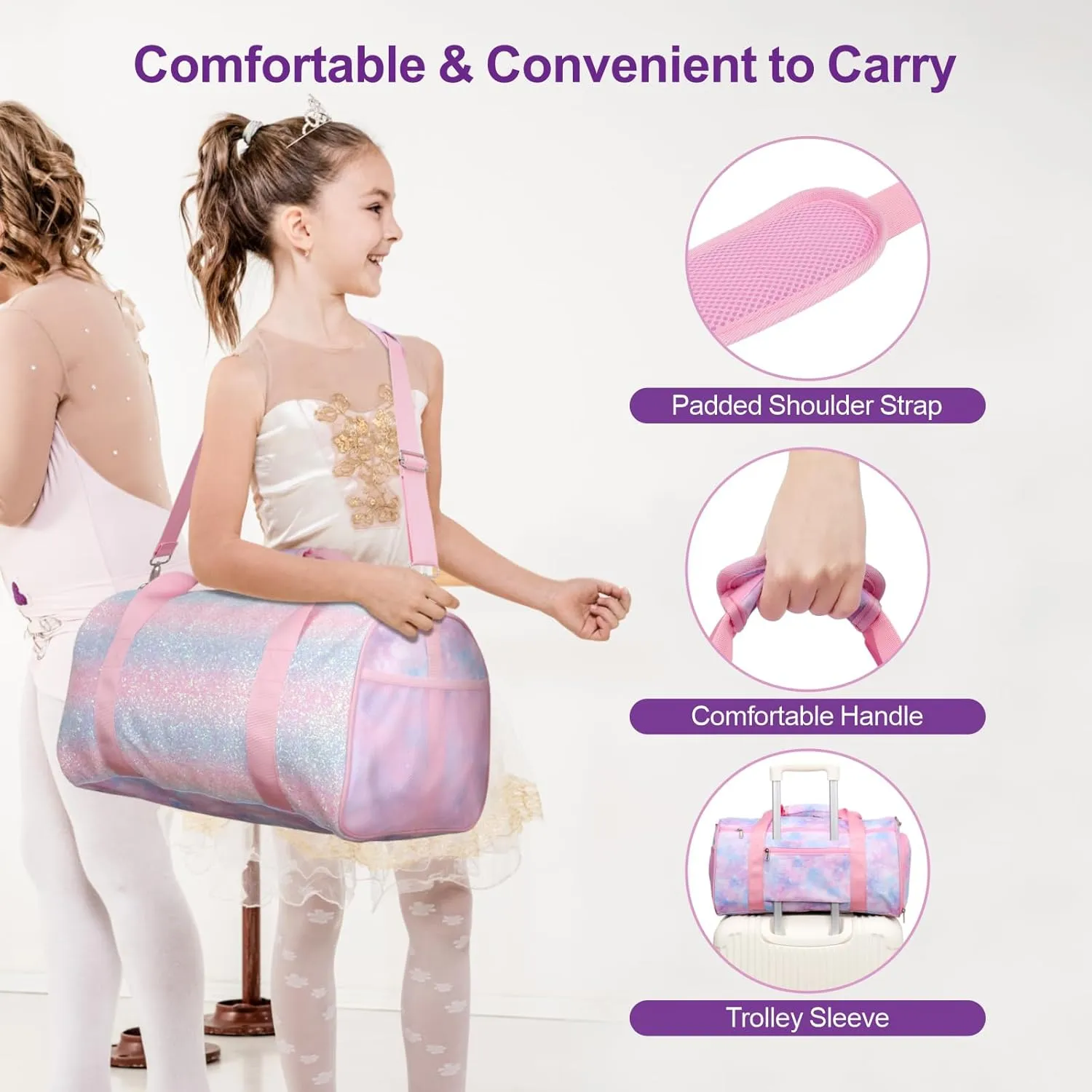 Bagseri Dance Bag for Girls - Ballet Duffle With Shoes Compartment for Kids Above 6yr, Overnight Travel Sleepover Bag With Dry Wet Separation Pockets