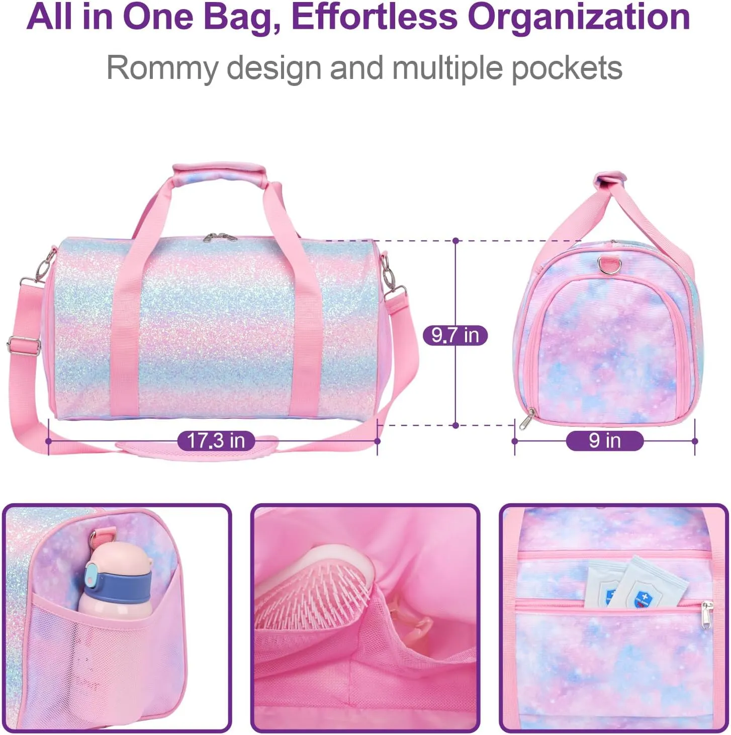 Bagseri Dance Bag for Girls - Ballet Duffle With Shoes Compartment for Kids Above 6yr, Overnight Travel Sleepover Bag With Dry Wet Separation Pockets