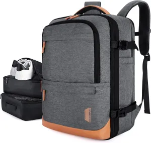 BAGSMART Compression Travel Backpack, 40L Expandable Airline Approved Carry On Backpack with Packing Cubes, Water Resistant Weekender Backpack Fits 17 Inch laptop, Luggage Daypack with Shoe Bag, Grey