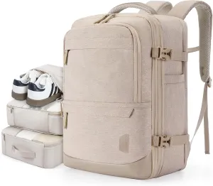 BAGSMART Compression Travel Backpack, 40L Expandable Carry On Backpack with Packing Cubes, Water Resistant Weekender Backpack Fits 17 Inch laptop, Large Overnight Luggage Daypack with Shoe Bag, Khaki
