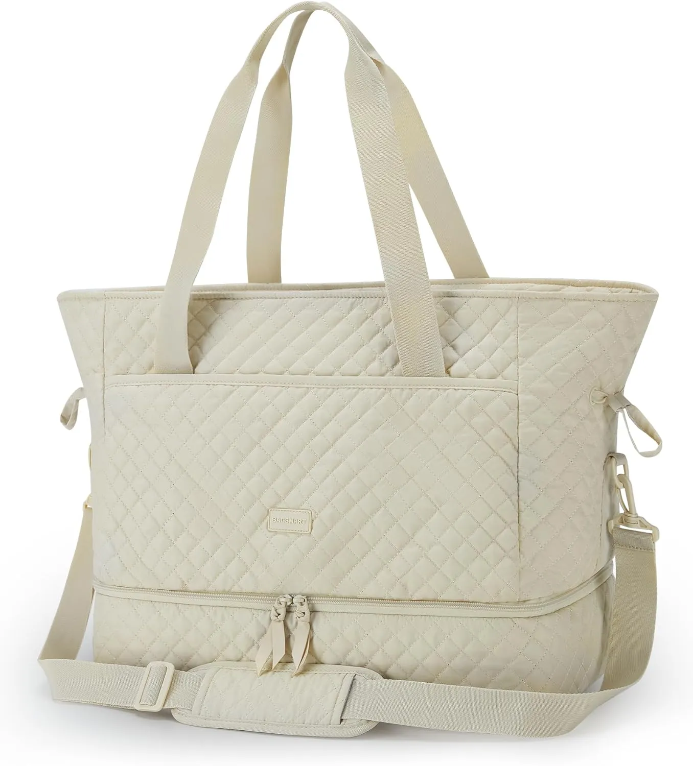 BAGSMART Weekender Overnight Bag, 39L Large Travel Duffle Bag for Women, Quilted Cotton Gym Bag with Shoe Compartment