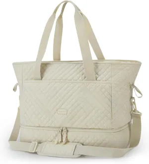 BAGSMART Weekender Overnight Bag, 39L Large Travel Duffle Bag for Women, Quilted Cotton Gym Bag with Shoe Compartment
