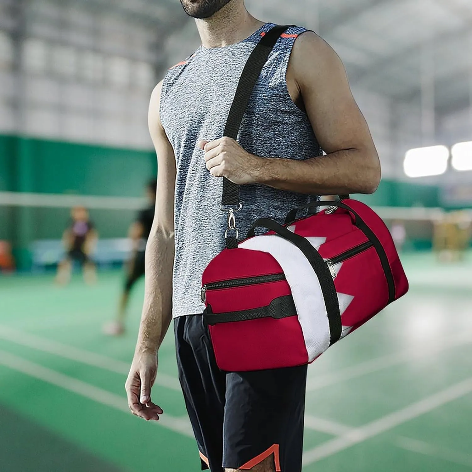 Bahrain Flag Travel Duffle for Men Women with Wet Pocket and Shoe Compartment