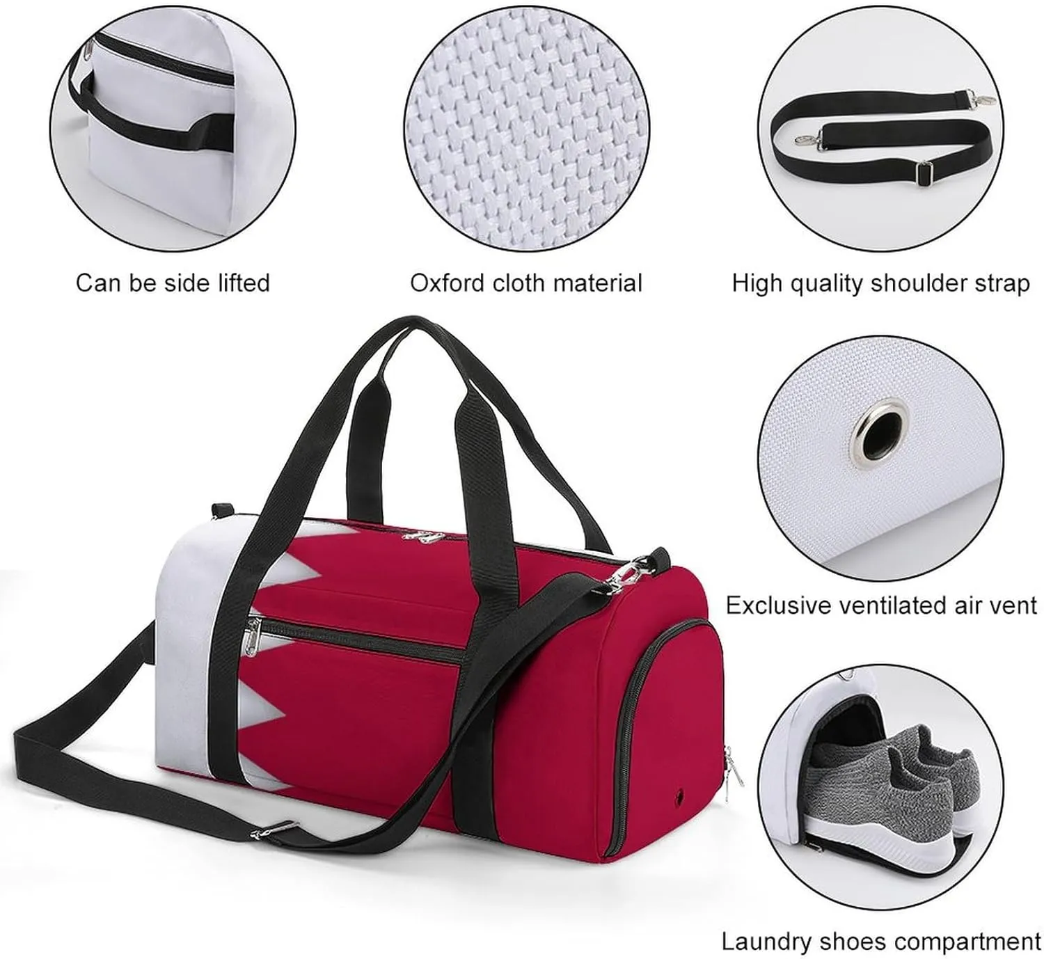 Bahrain Flag Travel Duffle for Men Women with Wet Pocket and Shoe Compartment