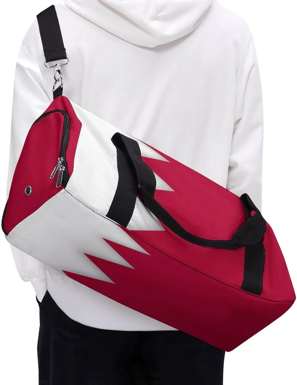 Bahrain Flag Travel Duffle for Men Women with Wet Pocket and Shoe Compartment