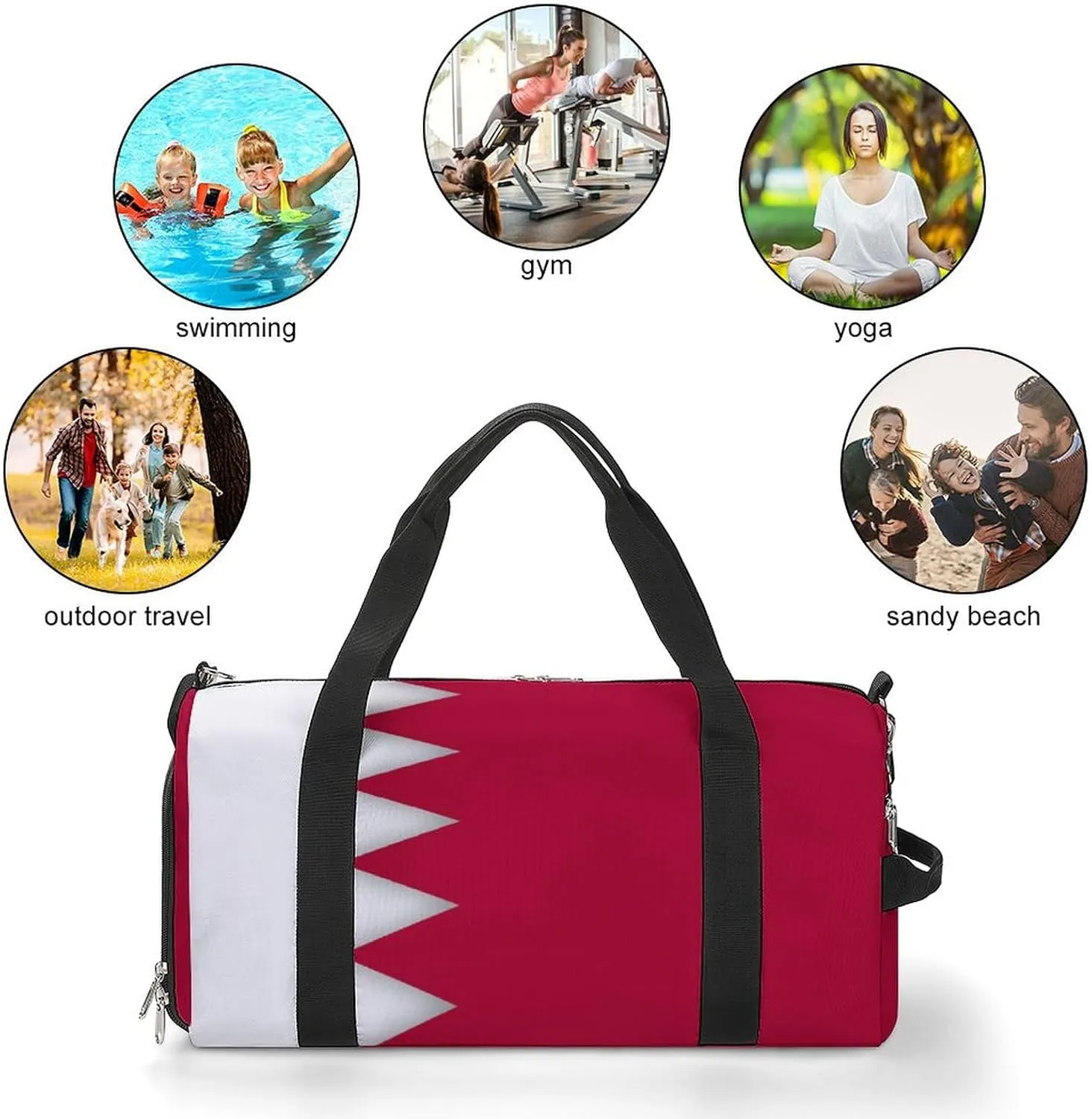 Bahrain Flag Travel Duffle for Men Women with Wet Pocket and Shoe Compartment