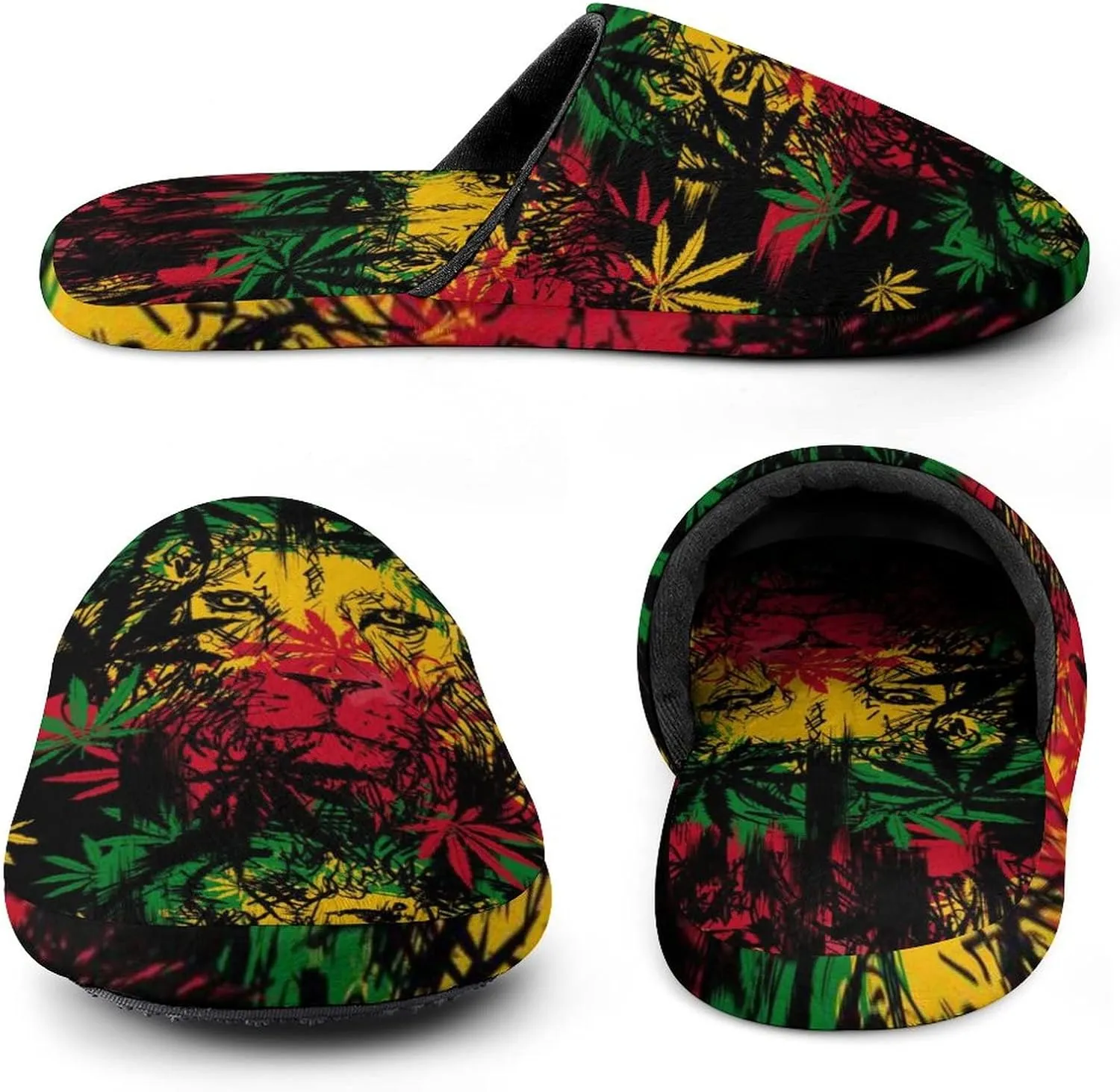BAIKUTOUAN Lion Weed Leaves Men's Slippers Soft Non Skid House Shoes for Home Offce Spa