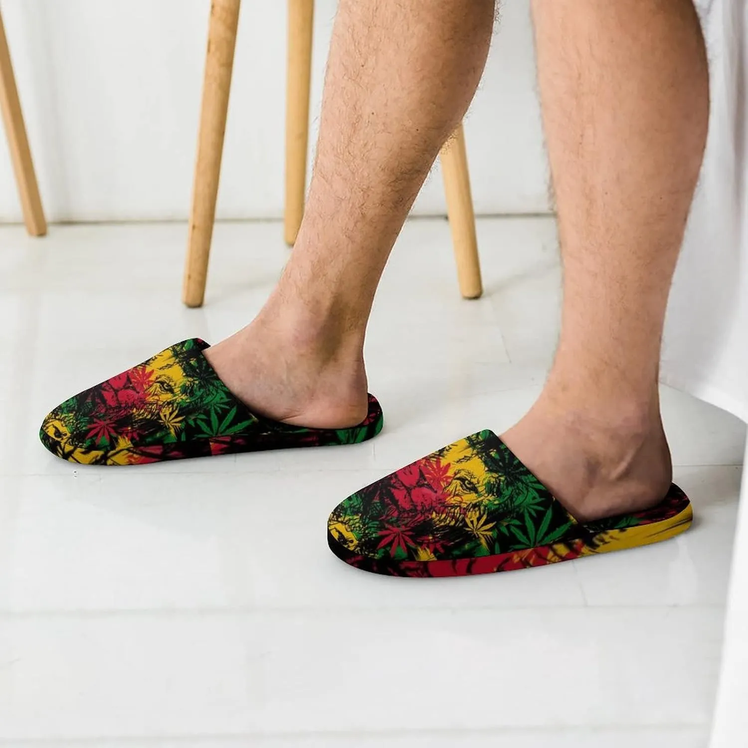 BAIKUTOUAN Lion Weed Leaves Men's Slippers Soft Non Skid House Shoes for Home Offce Spa