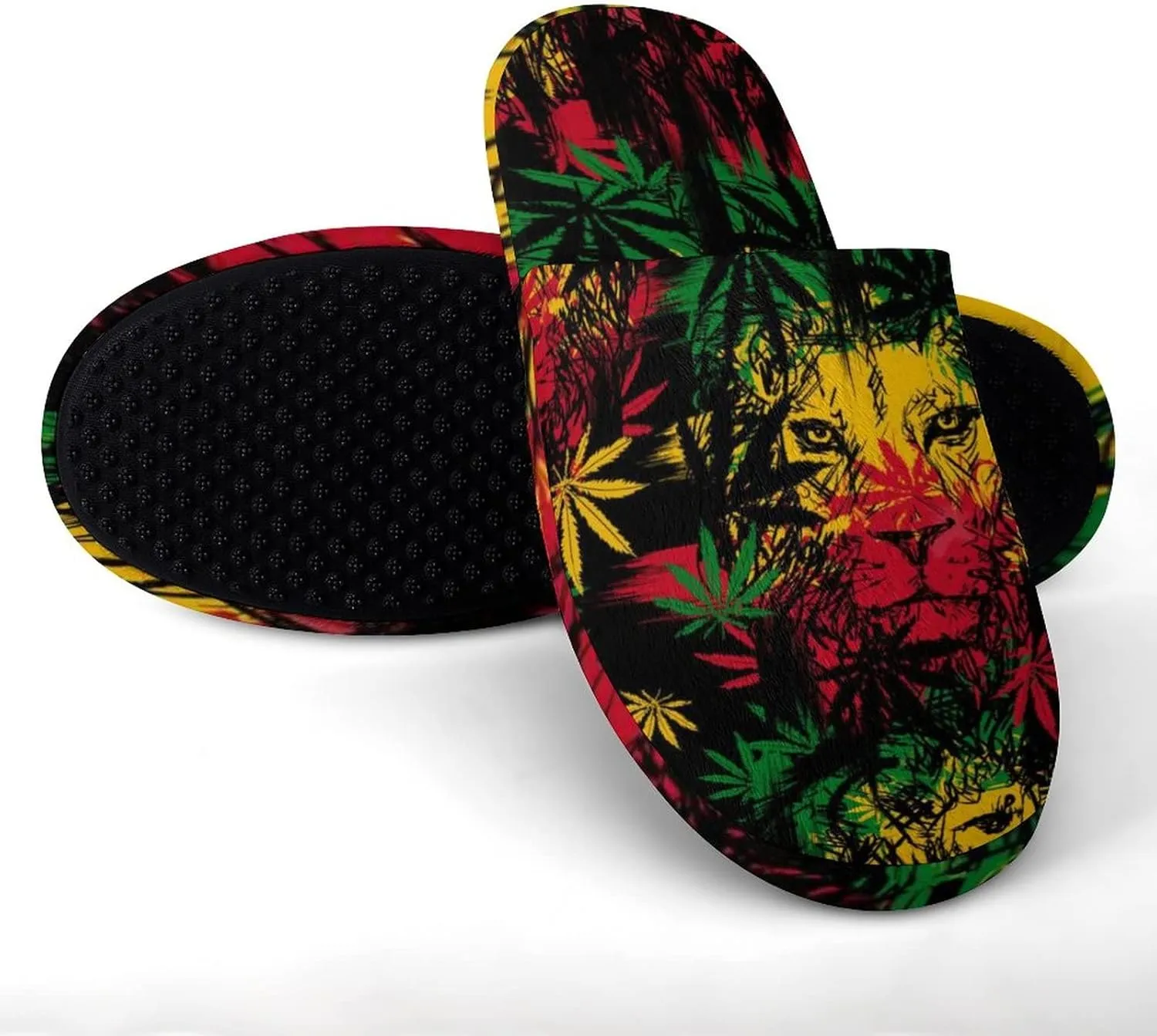 BAIKUTOUAN Lion Weed Leaves Men's Slippers Soft Non Skid House Shoes for Home Offce Spa
