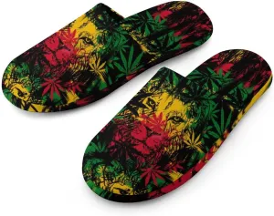 BAIKUTOUAN Lion Weed Leaves Men's Slippers Soft Non Skid House Shoes for Home Offce Spa