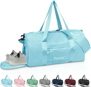 BALEINE Gym Duffel Bag for Women and Men, Small for Sports, Gyms and Weekend Getaway, Waterproof Dufflebag with Shoe and Wet Clothes Compartments, Lightweight Carryon Gymbag (Azure)