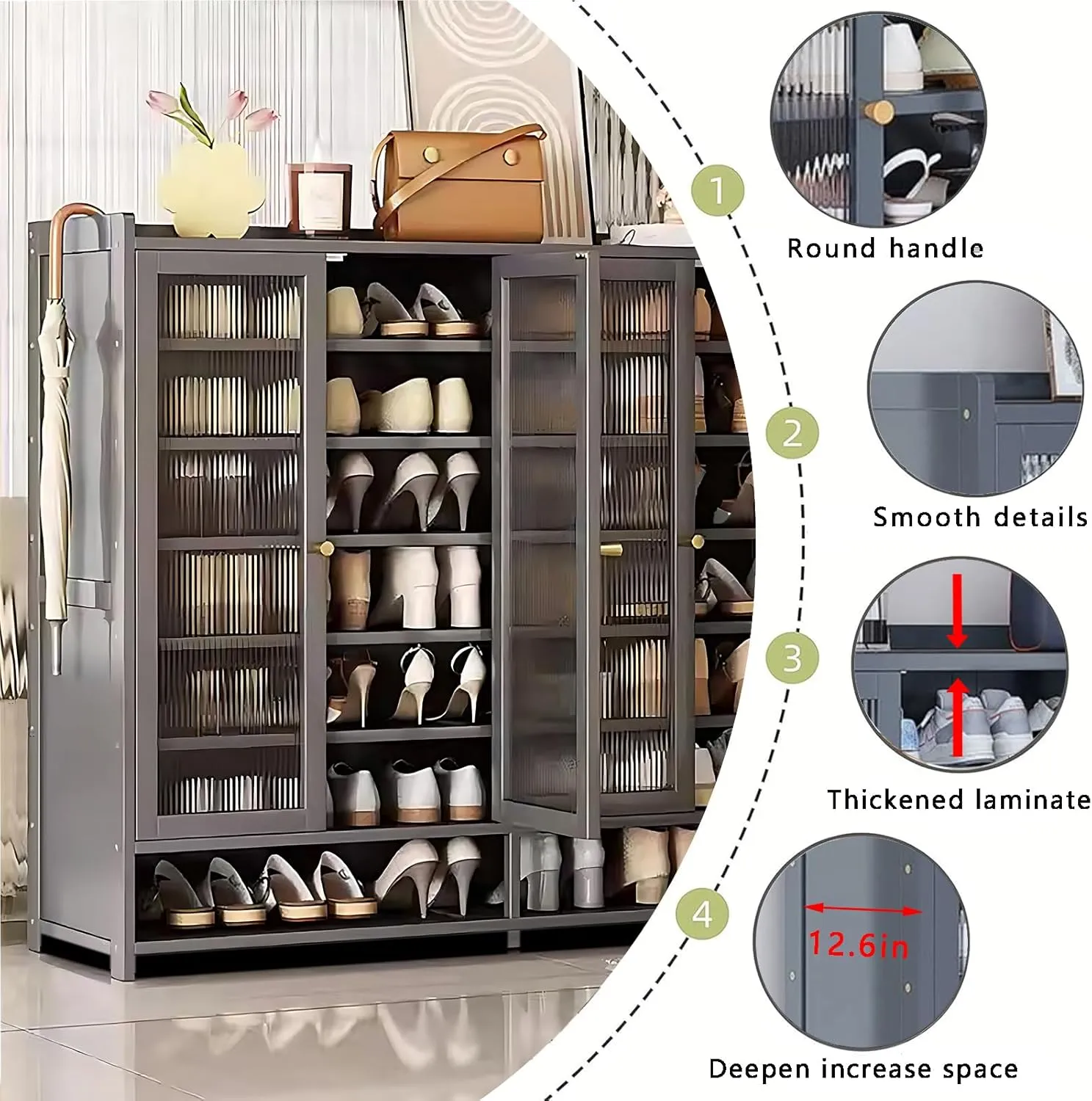 Bamboo Shoe Storage Cabinet for Entryway, 36-40 Pairs Large Capacity Shoe Cabinet with Door, Freestangding Shoe Rack Organizer with Adjustable Shelf for Closet, Hallway, Living Room