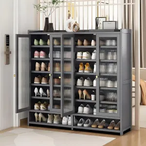 Bamboo Shoe Storage Cabinet for Entryway, 36-40 Pairs Large Capacity Shoe Cabinet with Door, Freestangding Shoe Rack Organizer with Adjustable Shelf for Closet, Hallway, Living Room