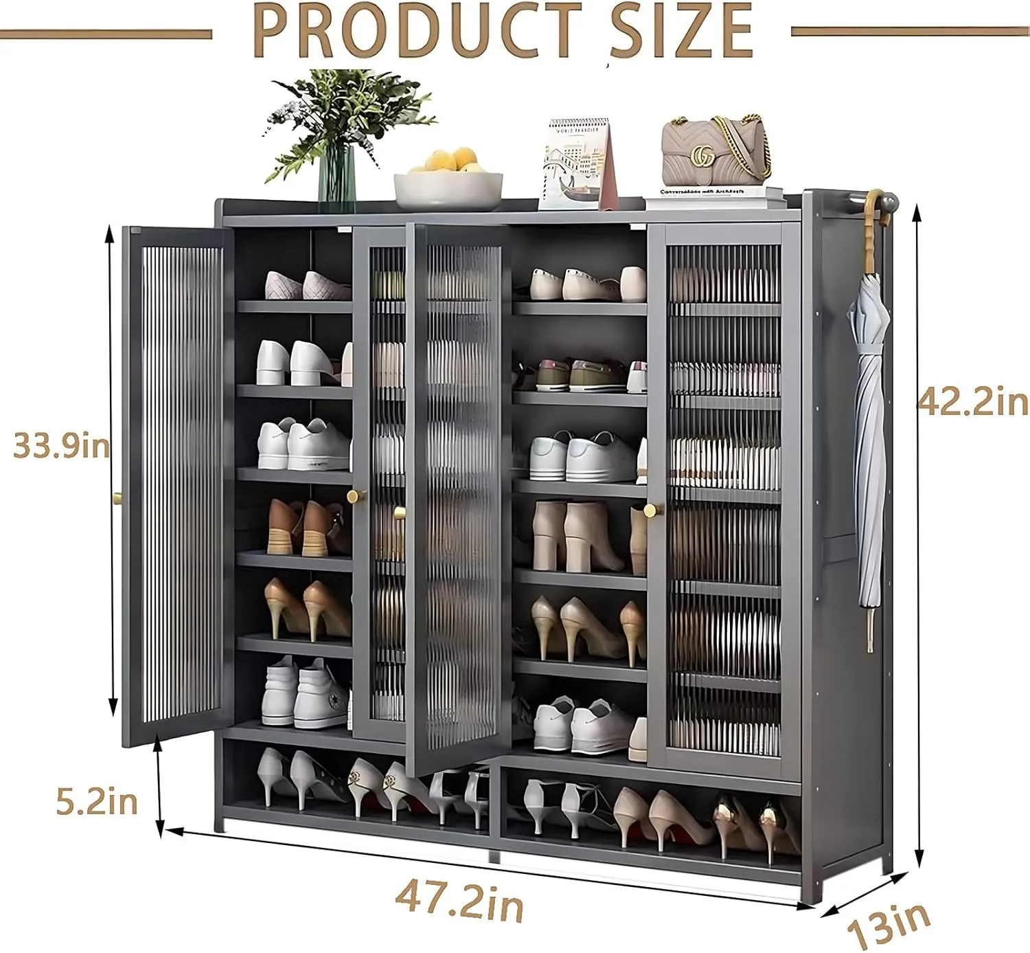 Bamboo Shoe Storage Cabinet for Entryway, 36-40 Pairs Large Capacity Shoe Cabinet with Door, Freestangding Shoe Rack Organizer with Adjustable Shelf for Closet, Hallway, Living Room