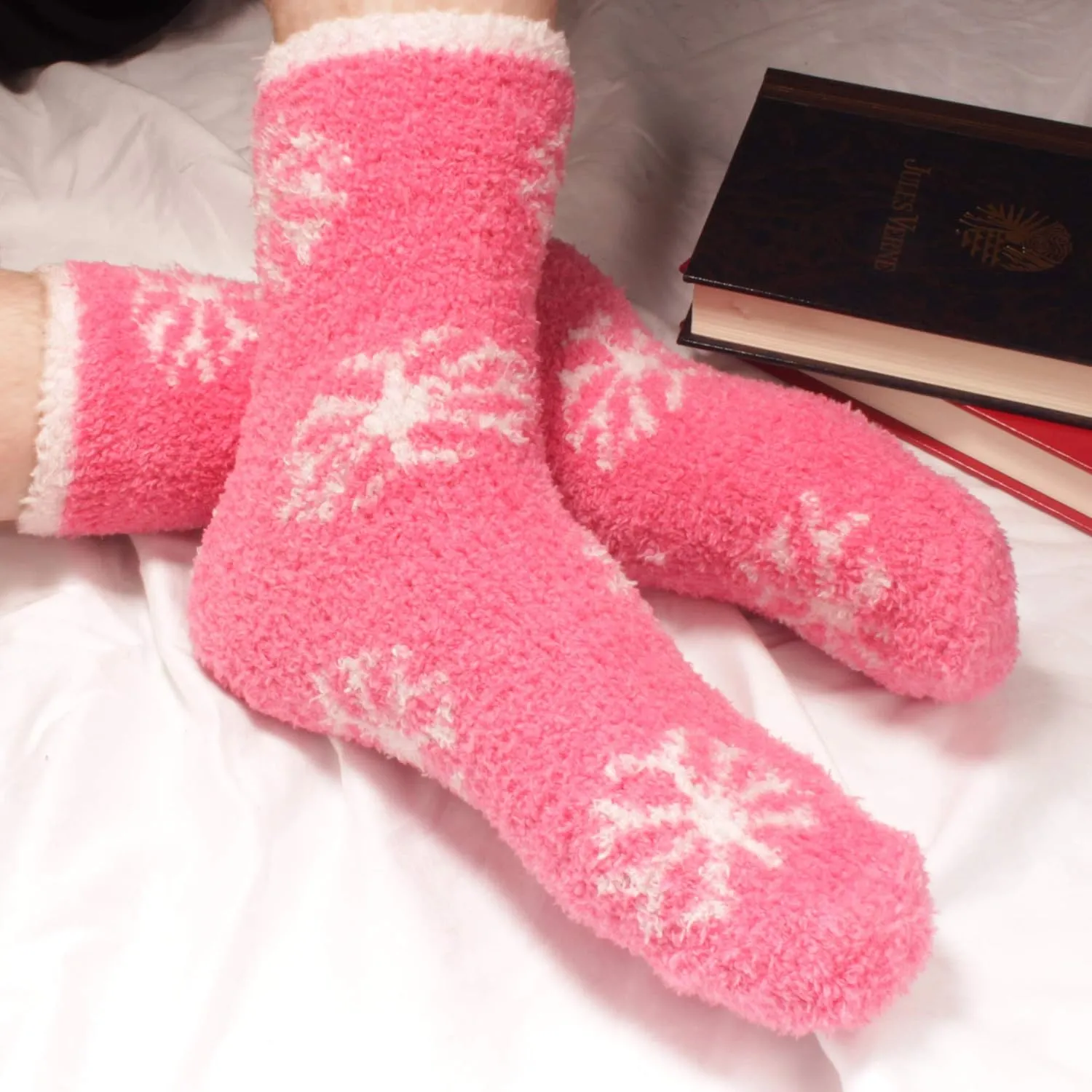 BambooMN 12 Pairs Assorted Super Soft Warm Microfiber Fuzzy Knobby Socks - Value Pack
