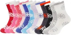 BambooMN 12 Pairs Assorted Super Soft Warm Microfiber Fuzzy Knobby Socks - Value Pack