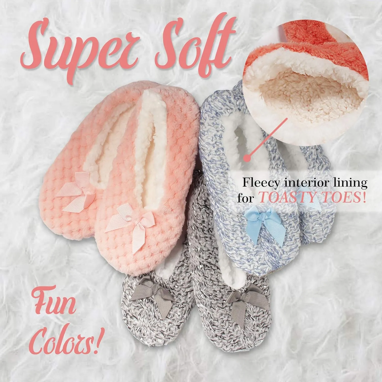 BambooMN Adult Super Soft Warm Cozy Fuzzy Soft Touch Sleeper Slippers Non-Slip Lined Socks