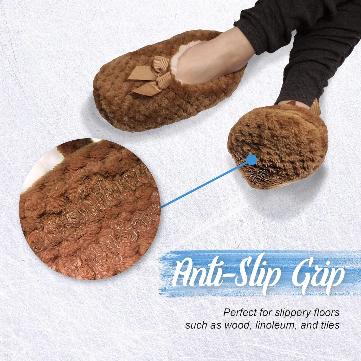 BambooMN Adult Super Soft Warm Cozy Fuzzy Soft Touch Sleeper Slippers Non-Slip Lined Socks