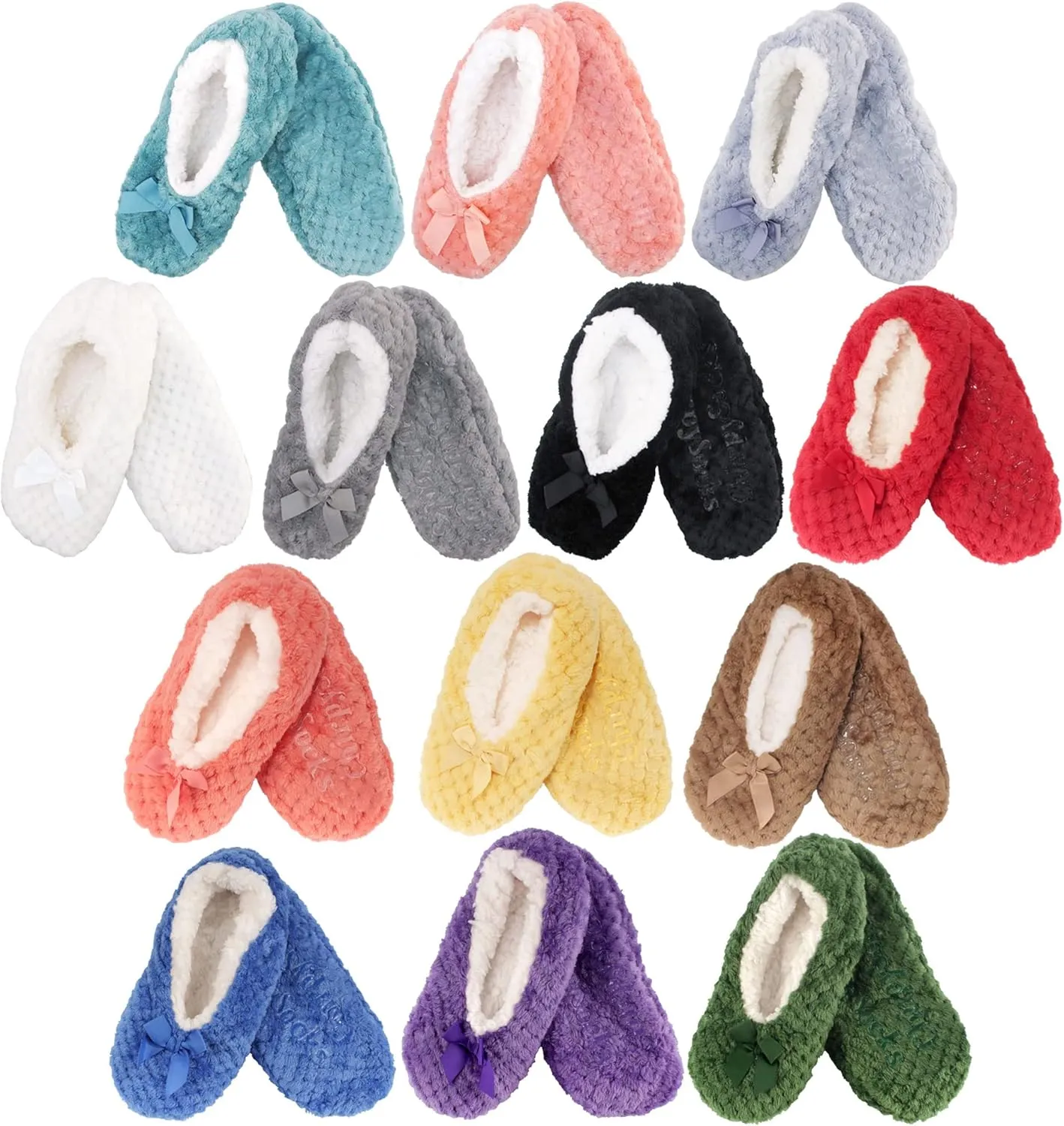 BambooMN Adult Super Soft Warm Cozy Fuzzy Soft Touch Sleeper Slippers Non-Slip Lined Socks