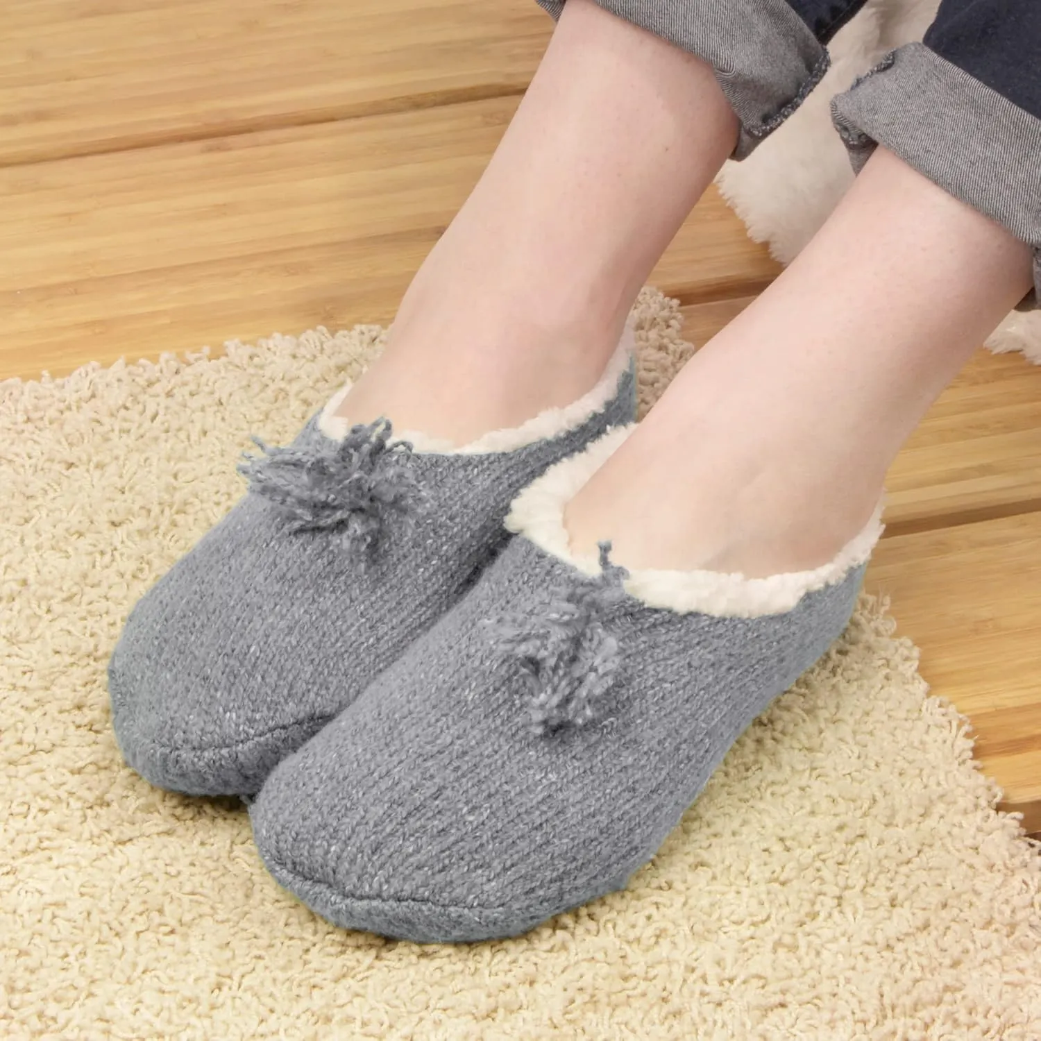BambooMN Adult Women Soft Warm Cozy Fancy Yarn Slippers Non-Slip Lined Socks, Indoor Comfy House Travel Slippers